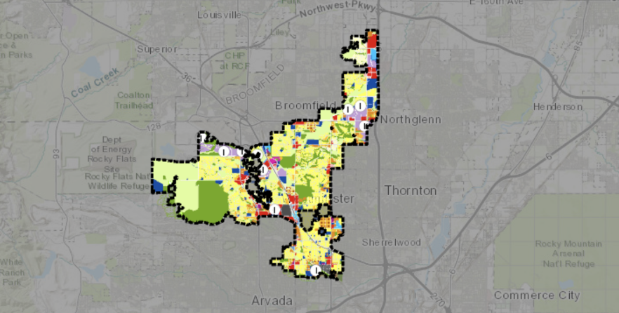 A map that details Land use designation for all land within the city of Westminster