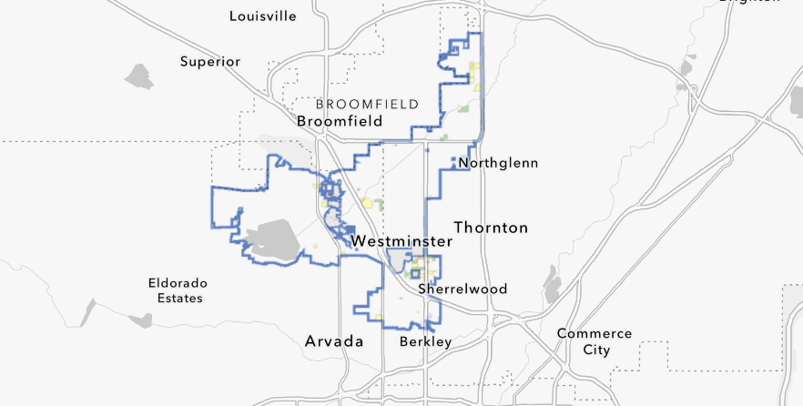 A white and blue map that provides Information about projects involving new construction, approved or under review