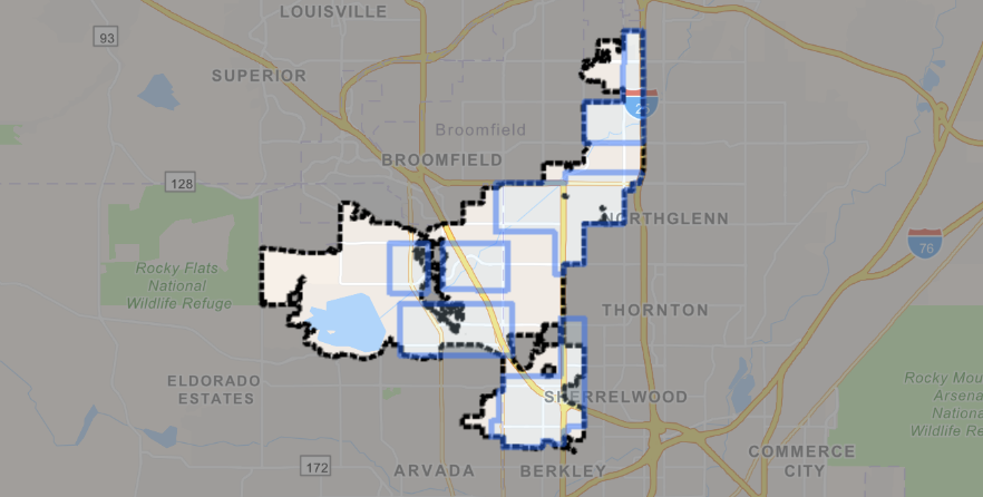 A map that helps locate Westminster’s primary retail centers and view current availability and rates